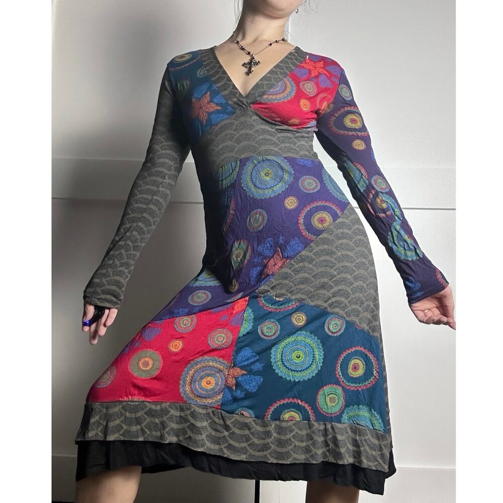 Euro art girl Desigual patchwork babydoll dress